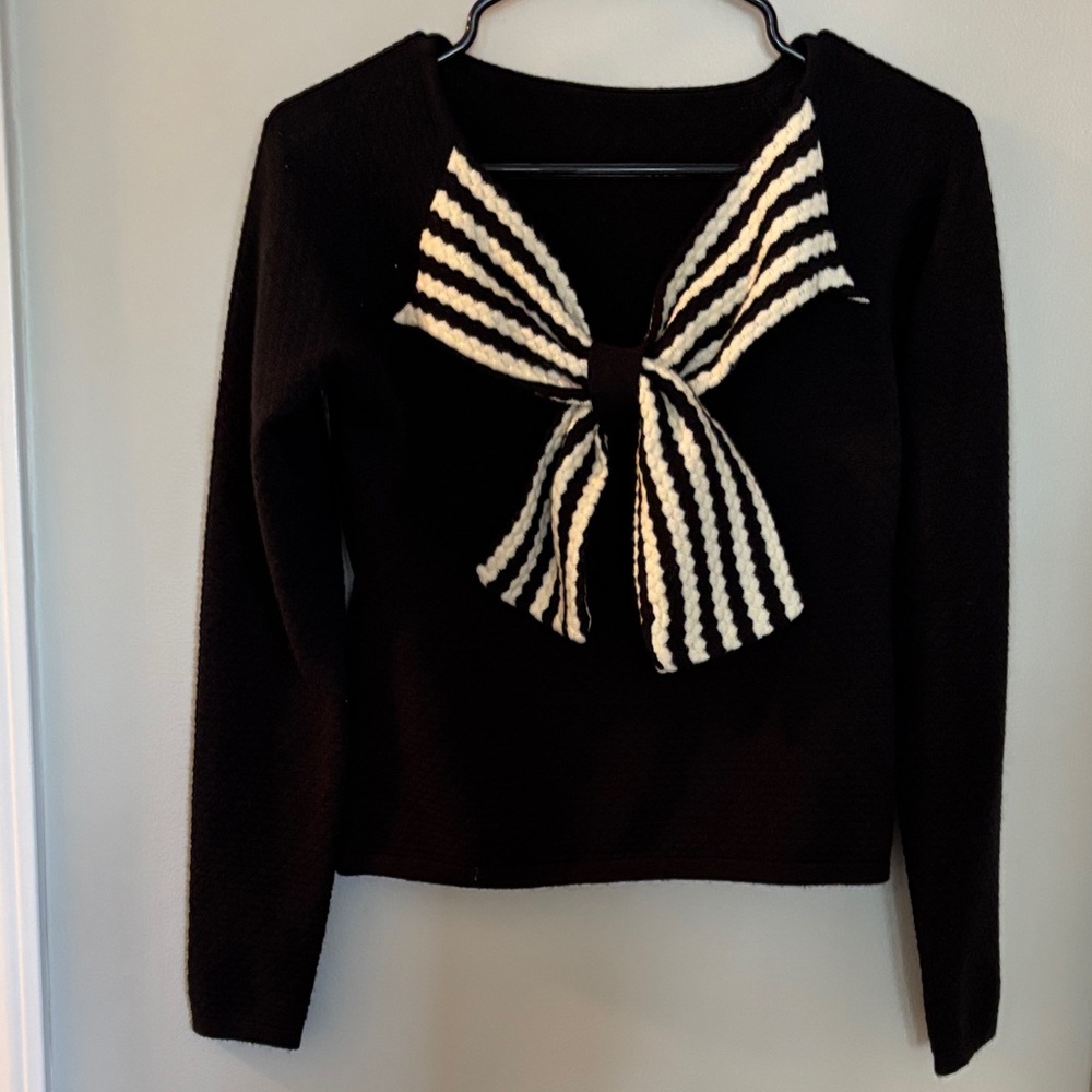 Commense Black Sweater with Striped Bow